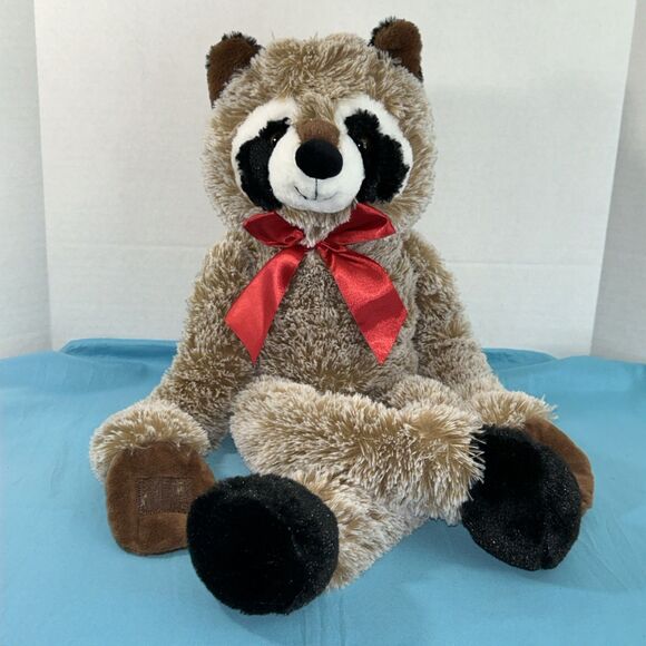 Walmart Lge Racoon Plush Hanging Stuffed Animal Brown Flexible Hugging RedRibbon - Picture 4 of 12